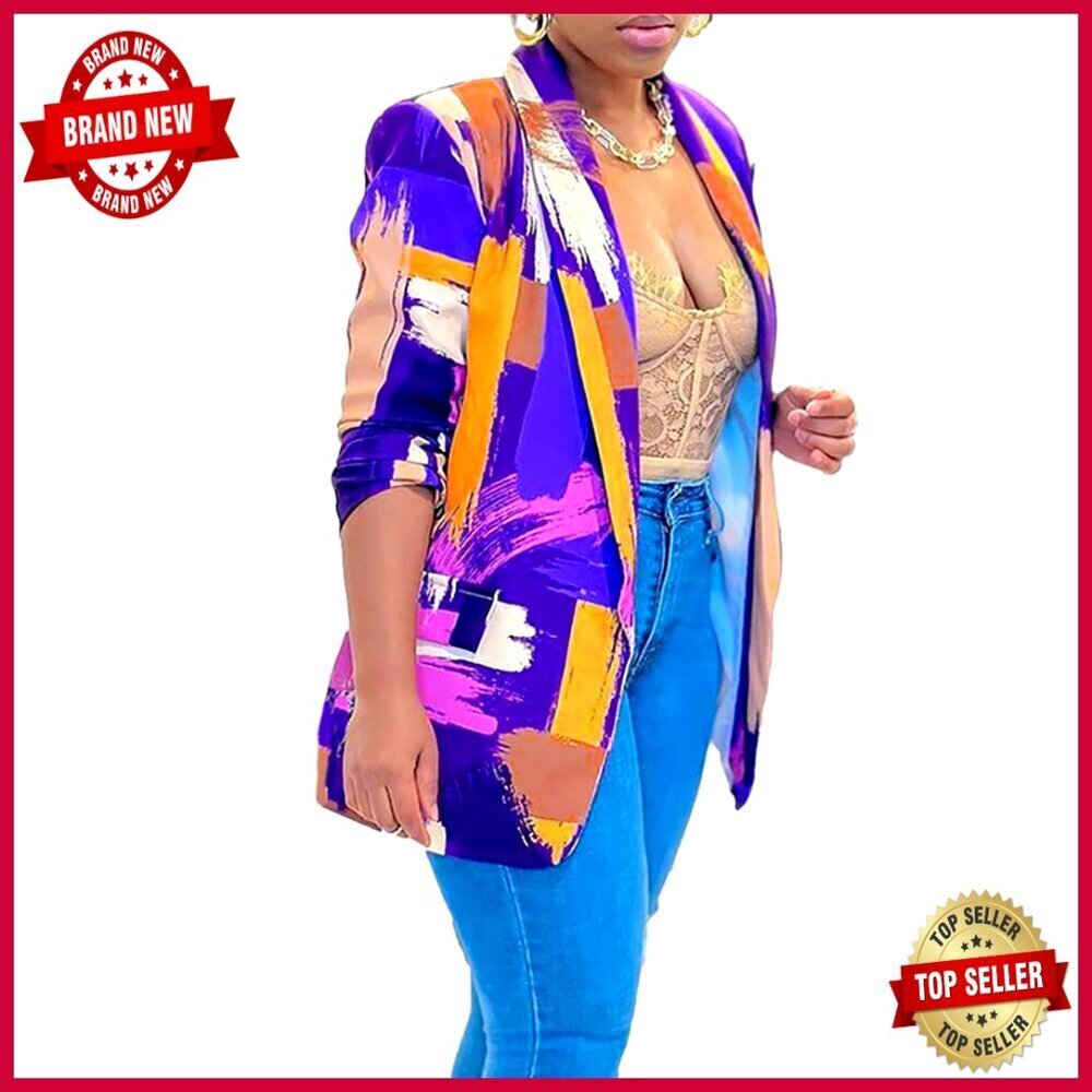 Plus Size Open Front Blazer Regular Fit Long Sleeve Polyester Business Casual